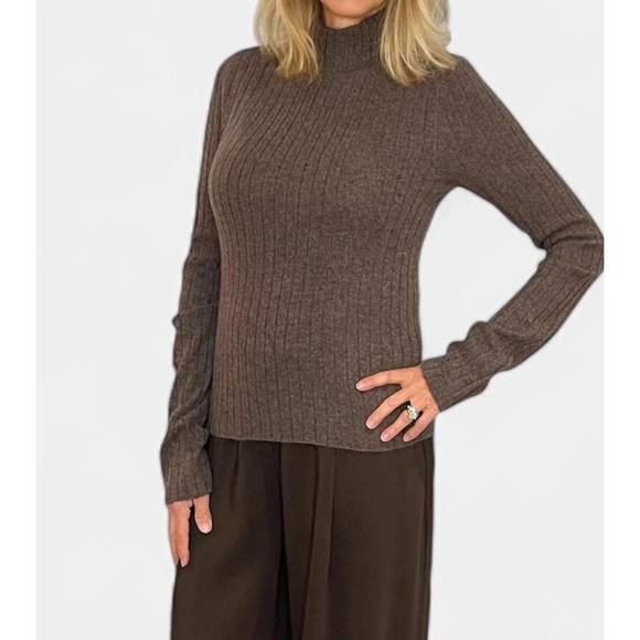 NEW SPRWMN heavy cashmere mock neck sweater in truffle - Picture 1 of 4